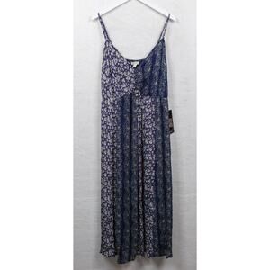 LORALETTE Floral Patchwork Slip Dress Smocked Back Midi Blue White Sz 3X NWT